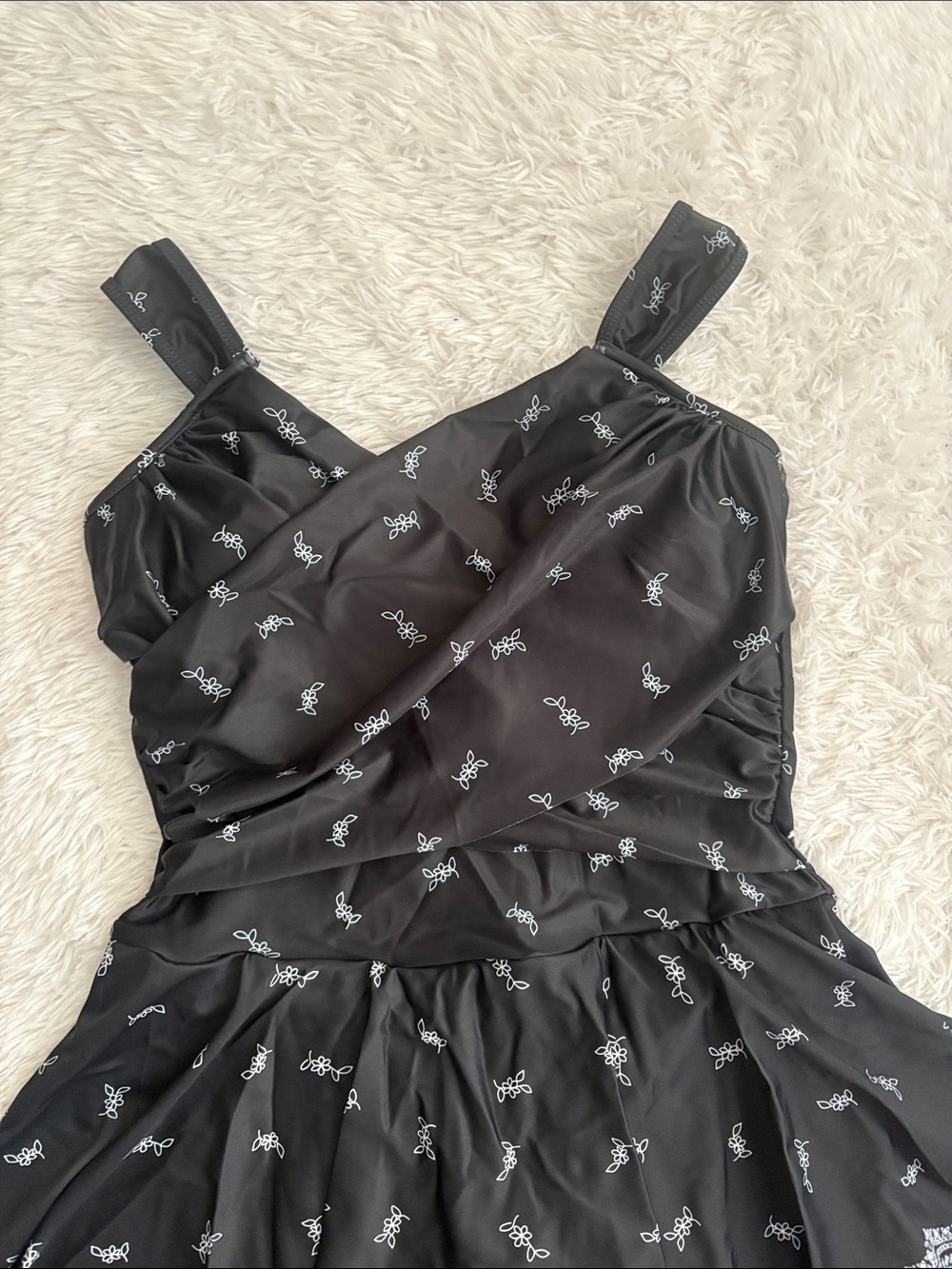 NEW American Trends Black And White Floral Cross Over Front One Piece Swim Dress - Picture 3 of 16